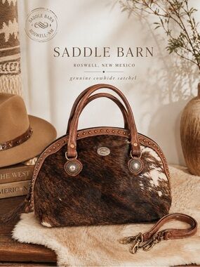 Saddle Barn Roswell NM Cowhide Leather Satchel Western Concho Studded Purse